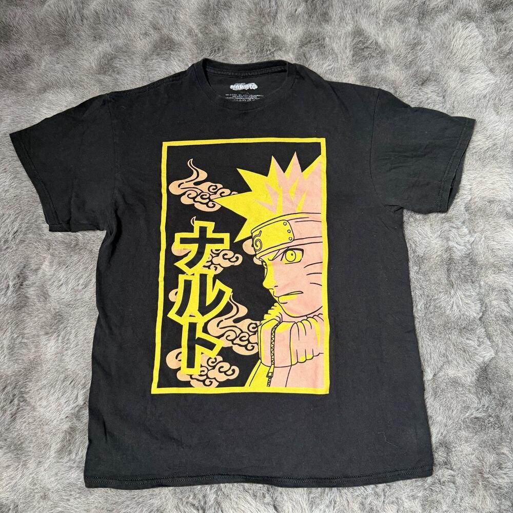 Naruto Shirt Men's Size Medium Black Anime Graphic Print Short Sleeve Shirt